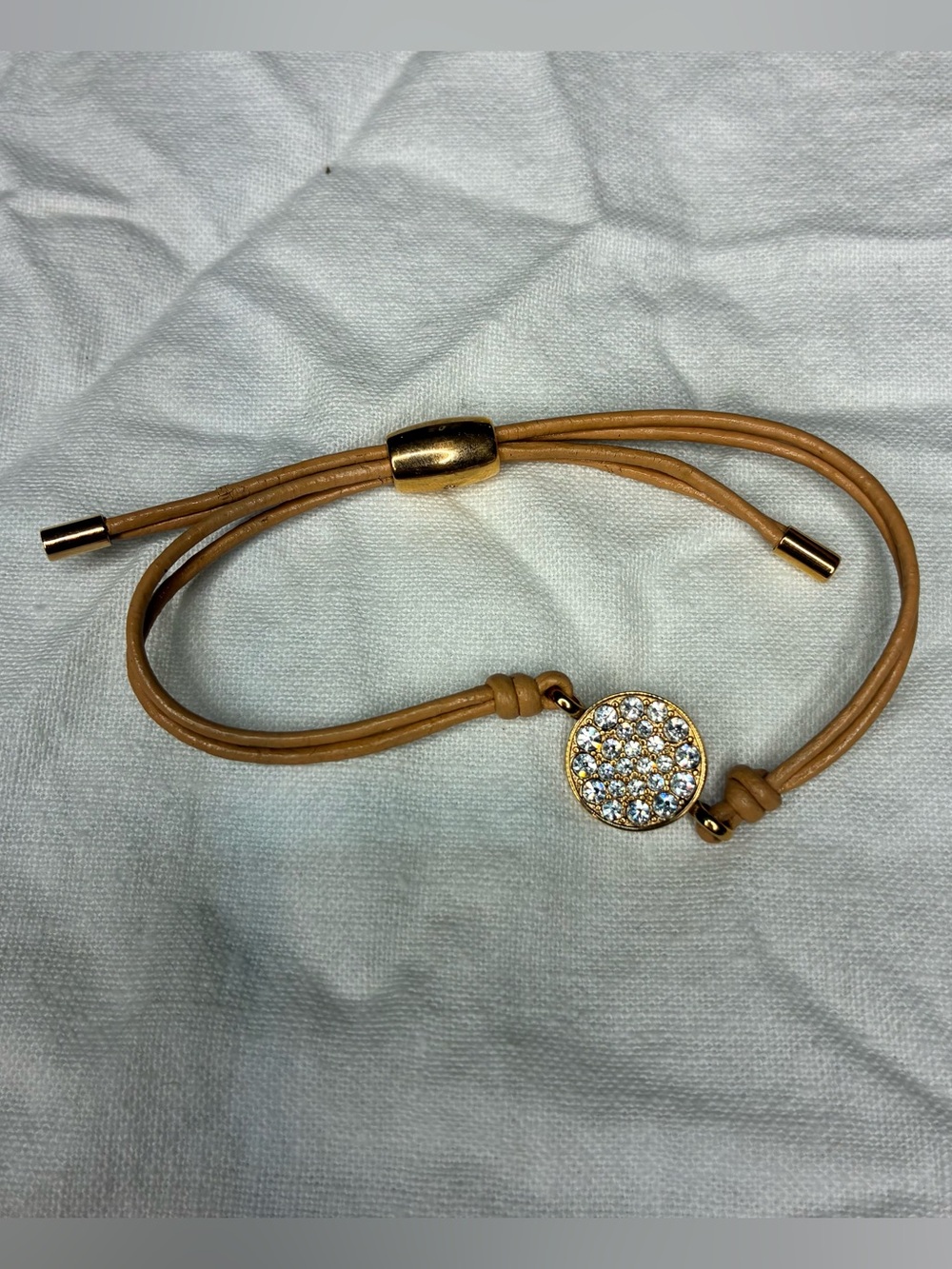 Fossil Tan Leather Glitz Rhinestone Bracelet